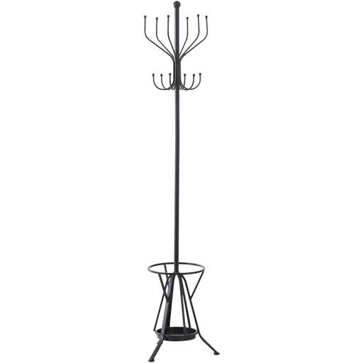 "Clothes rack with umbrella stand 12 hooks 6 umbrellas metal black 34.5 x 34.5 x 180 cm image"
