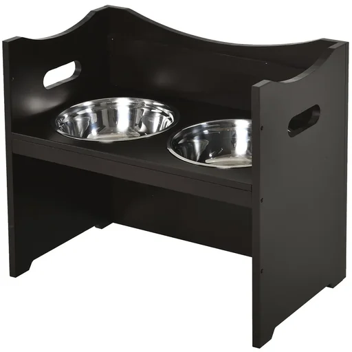 "Height-adjustable dog bowl made of stainless steel, dark brown image"