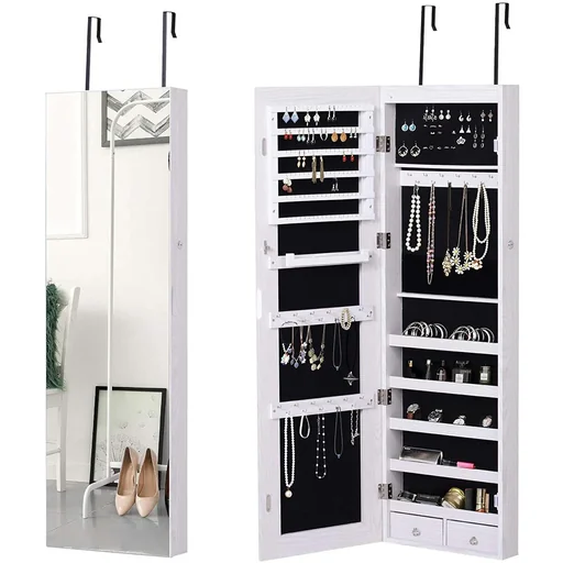 "LED jewelry cabinet with mirror image"