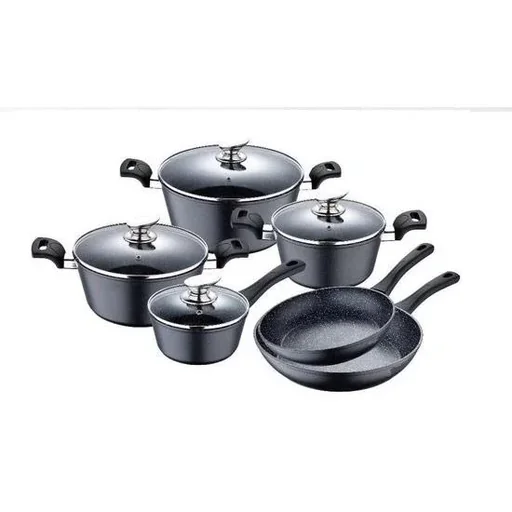 "Cheffinger 10-piece pan set - marble coating - black image"