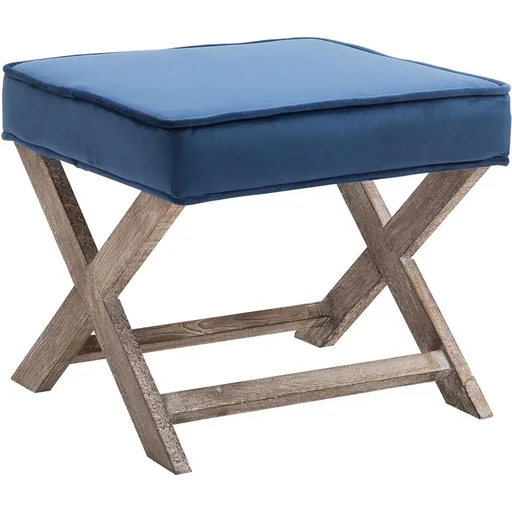 "Footstool, footstool, footstool, Chesterfield upholstered stool, footrest, velvet, blue, 49.5 x 45 x 41 cm image"
