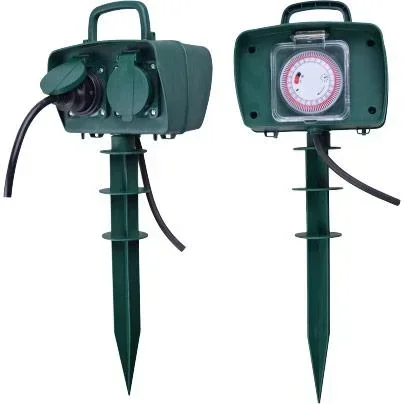 "VT-1112-3 Garden socket with timer - 3 meters - black - IP44 image"