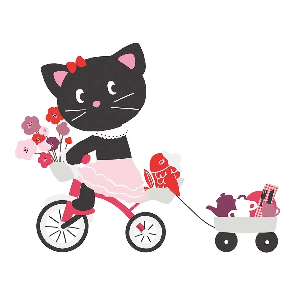 "Lilipinso muursticker XL kat meisje met fiets image"
