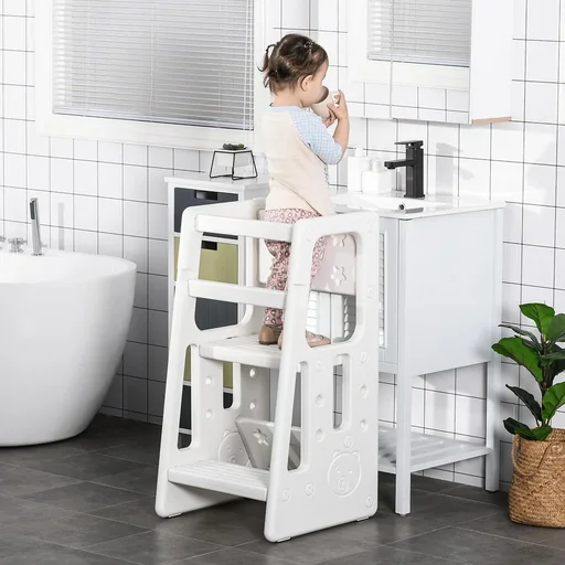 "Learning tower step stool for kitchen kitchen helper with 2 adjustable levels more safety anti-slip design from 18 months to image"