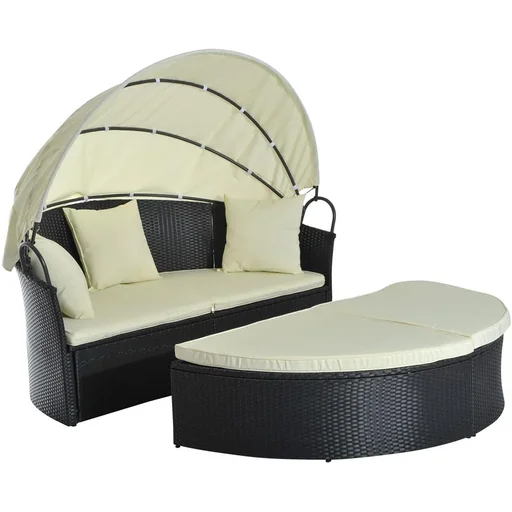 "Rattan sun island including foldable roof black/cream white image"