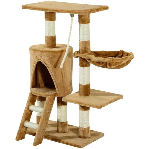 "Scratching post, cat tree, climbing tree, cat bed, play tree, brown image"