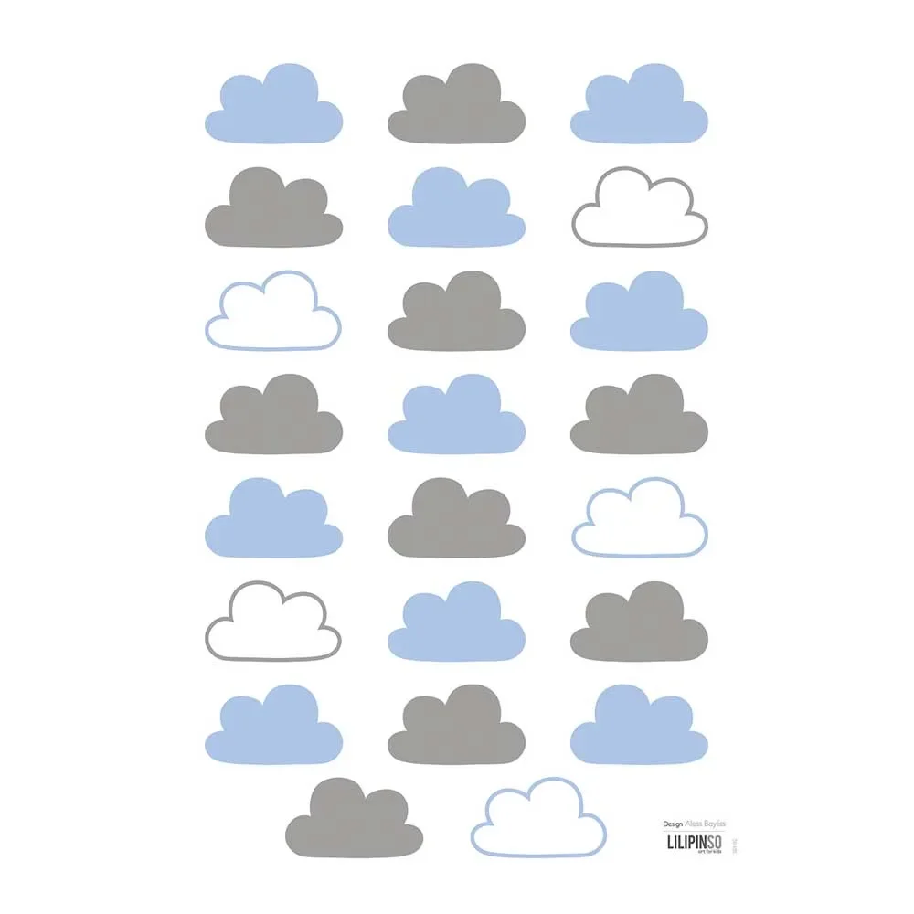 "Lilipinso muursticker A3 wolken lichtblauw grijs image"