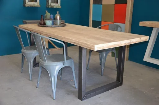 "Dining table Atlanta Stalen onderstel - Scaffolding wood image"