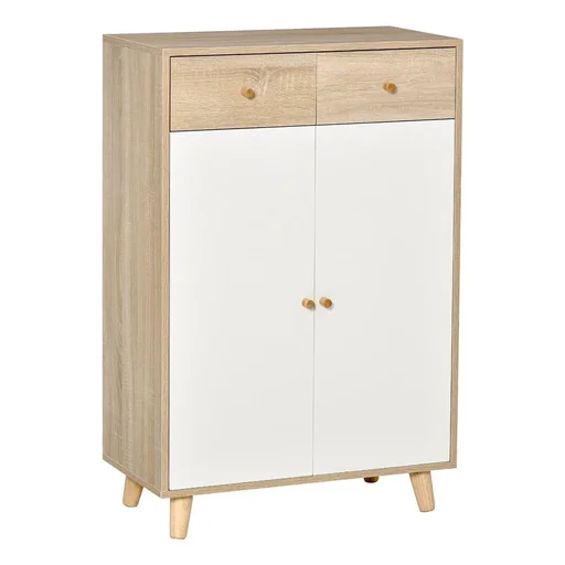 "Shoe cabinet shoe rack with doors drawer for hallway and entrance area modern natural + white MDF 68 x 35 x 102.5 cm Schu image"