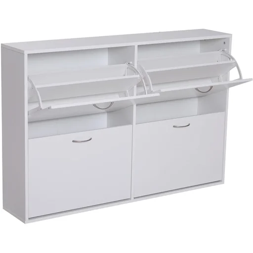 "Shoe tipper shoe cabinet shoe stand shoe rack with 4 flaps 16 24 pairs chipboard white 120 x 24 x 81 cm image"