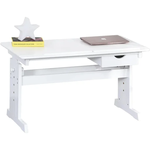 "Adjustable work table with drawer, white image"