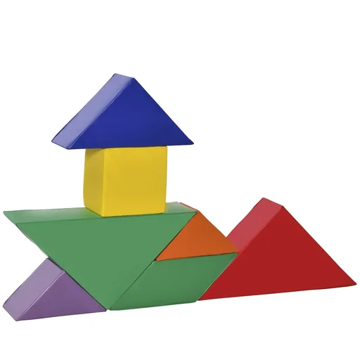 "Geometric building blocks in a set of 7 colorful image"