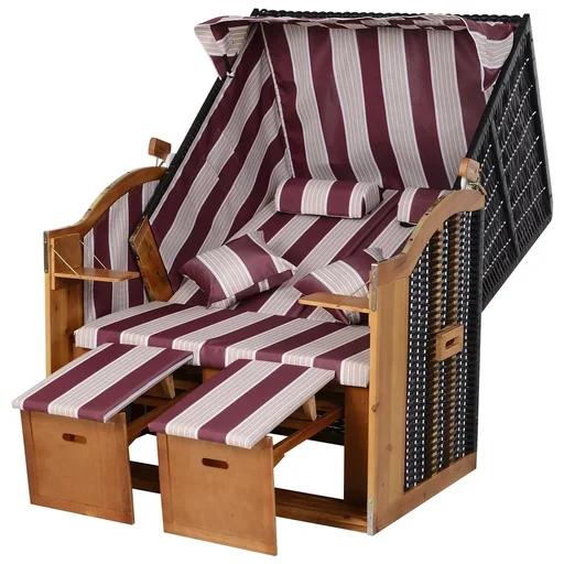 "Beach chair with roof and cup holders PE Rottan red image"