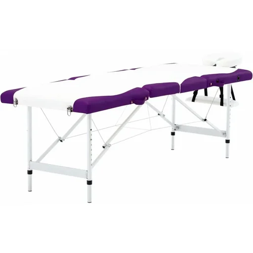 "Folding massage table 4 zones aluminum white and purple image"