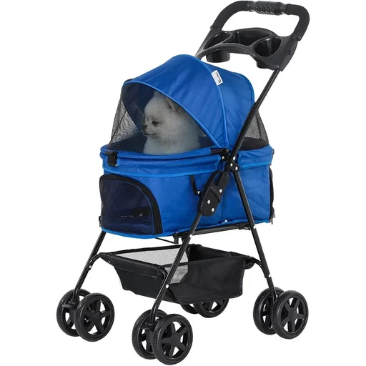"Dog buggy with folding function Dog buggy for dogs and cats Pet buggy Cat buggy Oxford Blue 67 x 45 x 96 cm image"