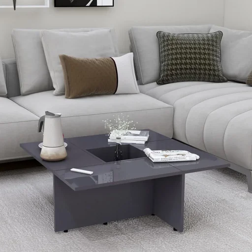 "Coffee table 79.5x79.5x30 cm chipboard high-gloss grey image"