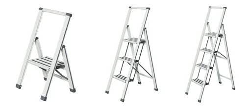 "Aluminium design folding stepladder 3-step white, non-slip household ladder, safety stepladder image"