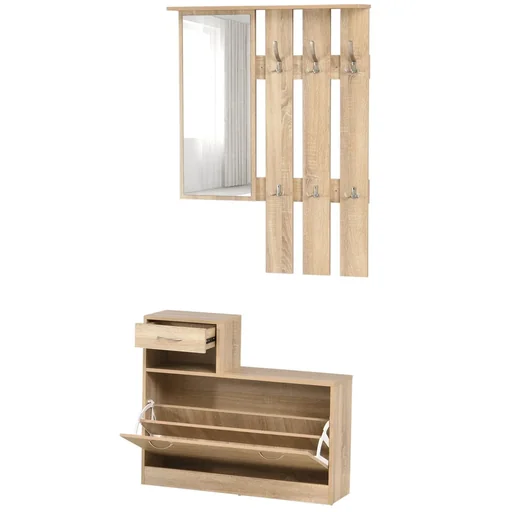 "3-in-1 wardrobe set, wardrobe with shoe cabinet and wall mirror image"