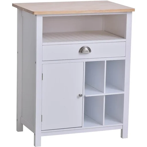 "Kitchen cabinet, side cabinet, chest of drawers, sideboard, bathroom cabinet with drawer and wine rack, white, 70 x 45 x 88 image"