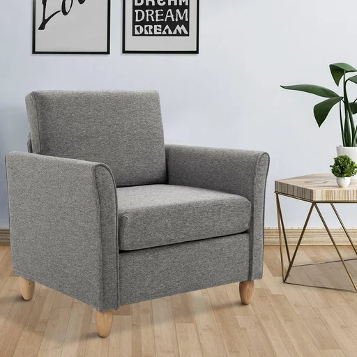 "Upholstered armchair with armrests + cushion linen light grey 200 kg load capacity image"