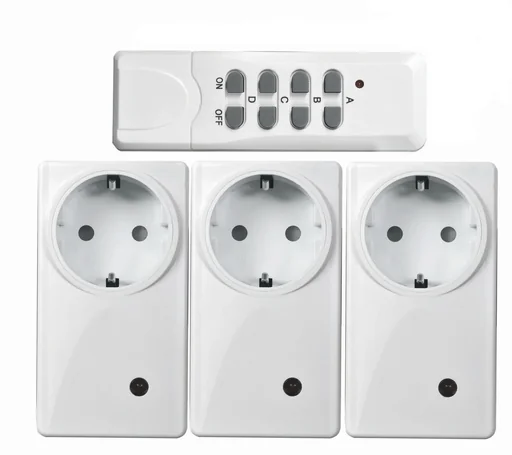 "Set of 3 wireless sockets and remote control image"
