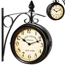 Retro-look station clock, double-sided, black