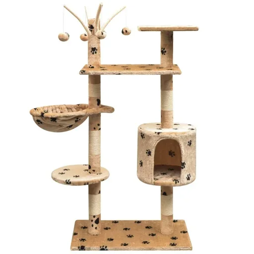 "Sisal scratching post for cats 125 cm footprints beige image"