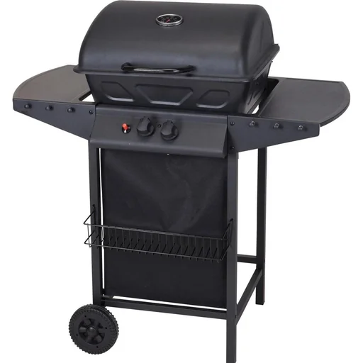 "Vargan gas grill with piezo - 2 burners - grill surface 48.5 x 37.5 cm - stainless steel - black image"