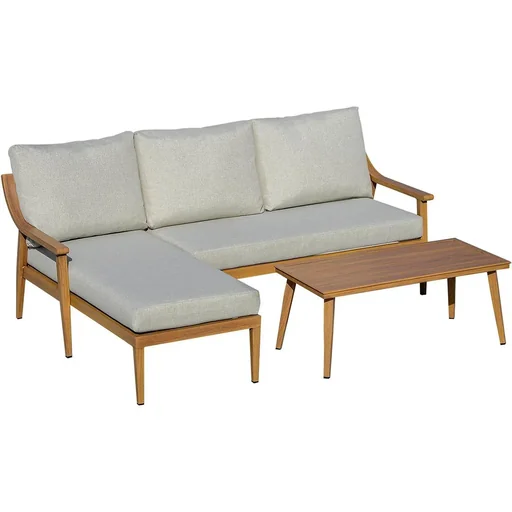 "3-piece garden furniture set with chaise longue and side table khaki image"