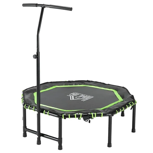 "Fitness trampoline with adjustable handle, foldable trampoline for children and adults, garden trampoline steel green + black image"