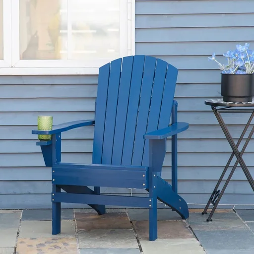 "Garden chair with cup holder - wood - blue - 97 x 72.5 x 93 cm image"