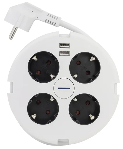 "PowerDisc 4-way power strip with 2 USB ports image"