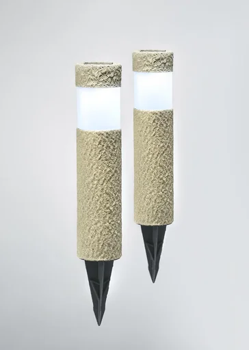 "Set of 2 solar bollard lights in stone look image"