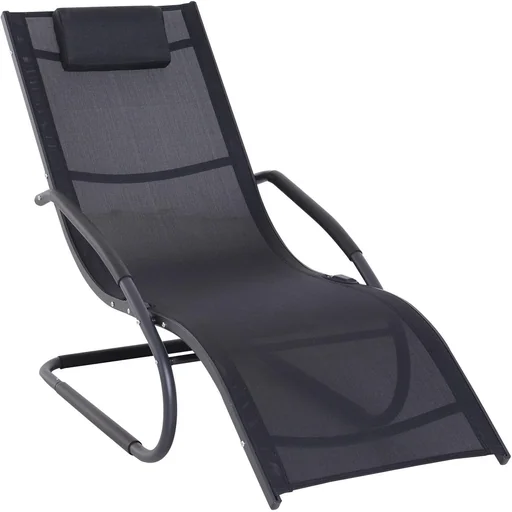"Garden lounger, sun lounger, fabric lounger with cushion, ergonomic, weatherproof, aluminum, black, 150 x 63 x 89 cm image"