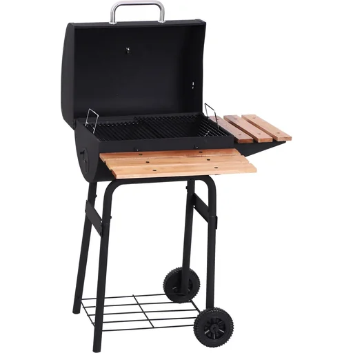 "Charcoal grill grill cart grill station stand grill with thermometer 3 x shelves stainless steel black image"