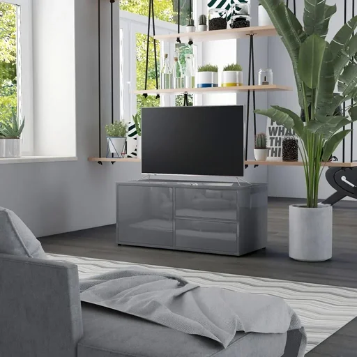 "TV cabinet 80x34x36 cm chipboard high-gloss grey image"