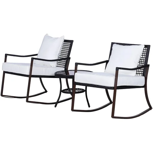 "Rattan rocking chair as a 7-piece set in brown/cream white image"