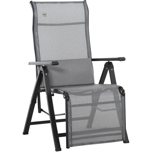 "Garden lounger 9 positions adjustable Textilene Steel Black+Grey 70 x 65 x 111 cm image"