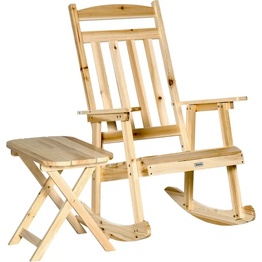 "Wooden rocking chair with side table 2-piece rocking chair set with armrests and high backrest image"