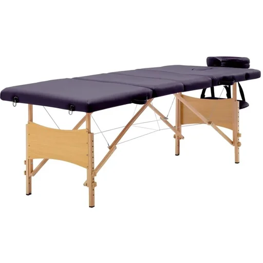 "Foldable massage table with 4 zones, wine red wood image"