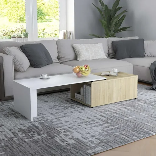"Coffee table 150x50x35 cm chipboard white and Sonoma oak image"