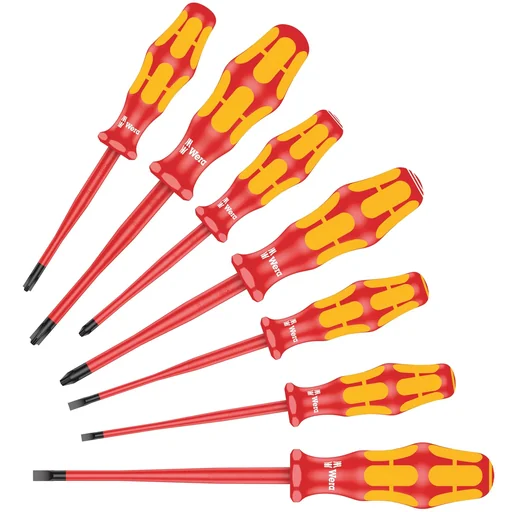 "VDE Kraftform Plus Series 100 screwdriver set, reduced blade and handle diameter, 7 pieces image"