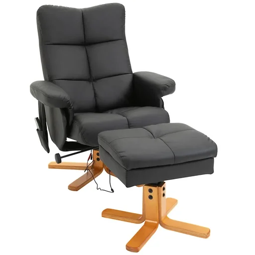 "Massage chair with footstool, relaxation chair, TV chair, 145° tilt, artificial leather, black, 80 x 86 x 99 cm image"