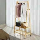 Bamboo clothes rack with clothes rail + 2 shelves and 4 casters