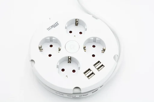 "Power strip with cable reel and USB-A, 4-way image"