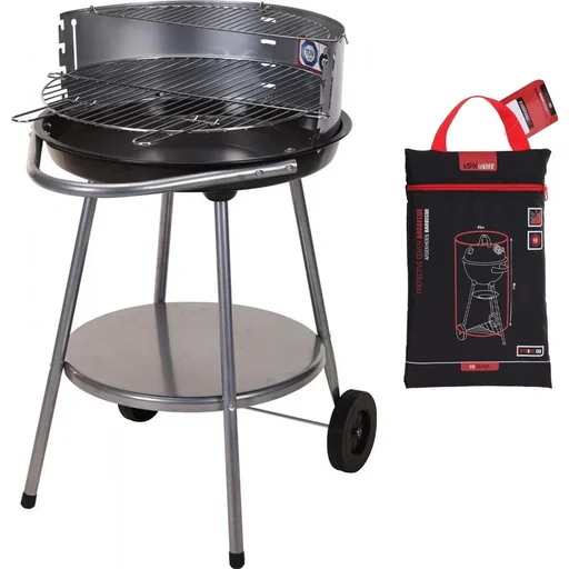 "BBQ Grill on Wheels - Ø 51.5 cm - Stainless Steel - Black Including Protective Cover image"
