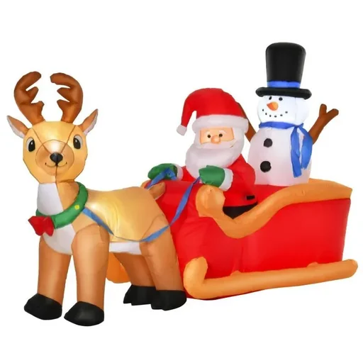 "Inflatable Santa Claus on sleigh with snowman Christmas decoration LED weatherproof polyester 200 x 80 x 128 cm image"