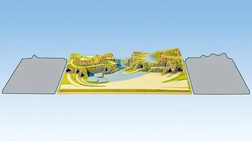 "Finished terrain Baden-Baden - 175 x 100 cm, approx. 31 cm high, colored and grassed, on wooden frame image"