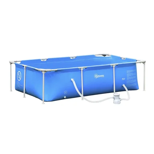 "Frame pool with hose wire swimming pool drain valve for clean water 1000D PVC steel blue 252 x 152 x image"