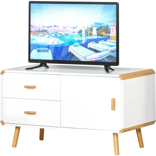 "TV cabinet with 2 drawers and 1 compartment white+natural image"